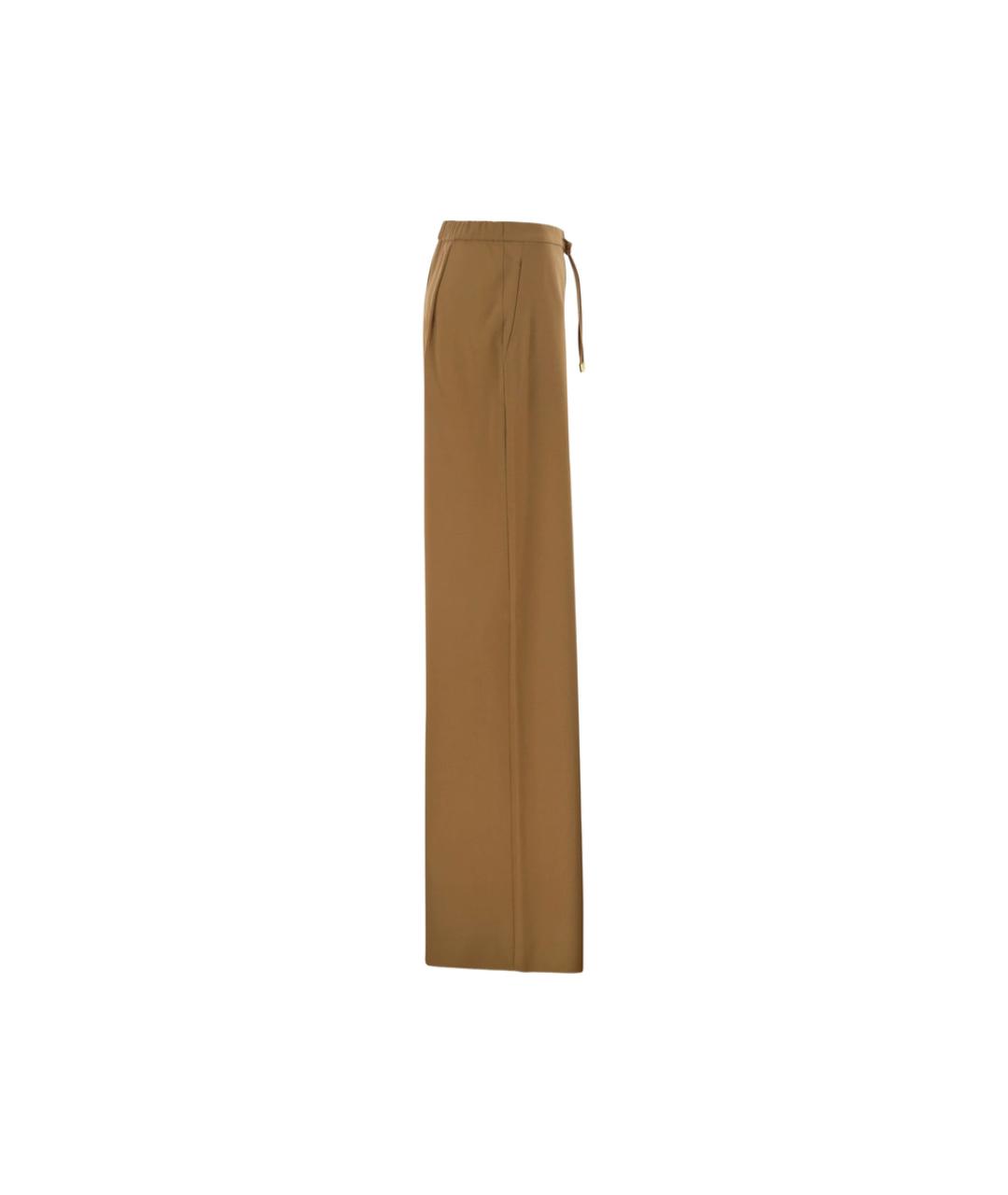 MAX MARA STUDIO Коричневые шерстяные прямые брюки, фото 2