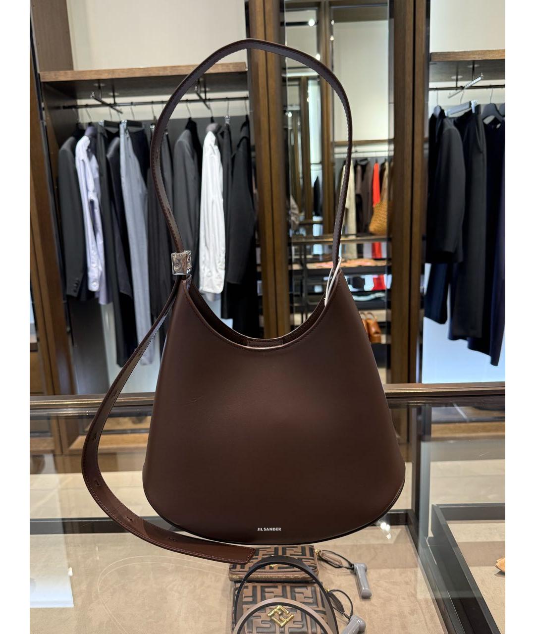 JIL SANDER Бордовая кожаная сумка с короткими ручками, фото 3