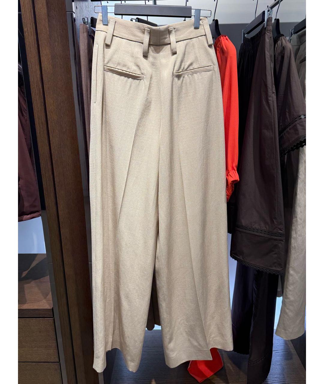 JIL SANDER Бежевые шелковые брюки широкие, фото 2