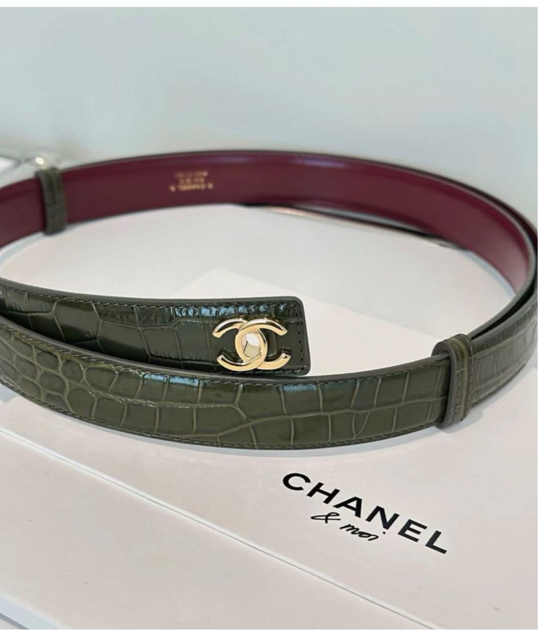 CHANEL Зеленый кожаный ремень, фото 2
