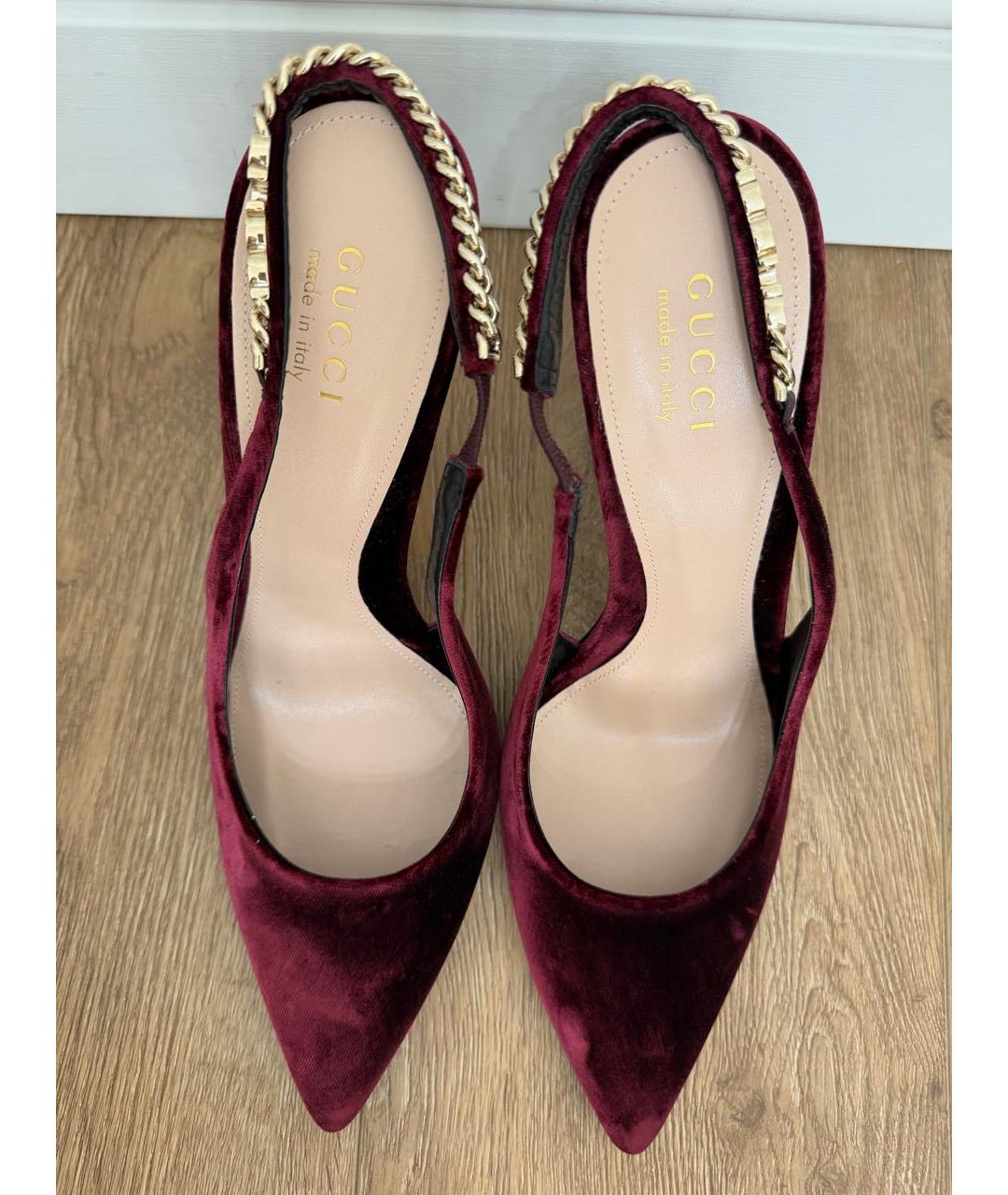 GUCCI Бордовые бархатные туфли, фото 3