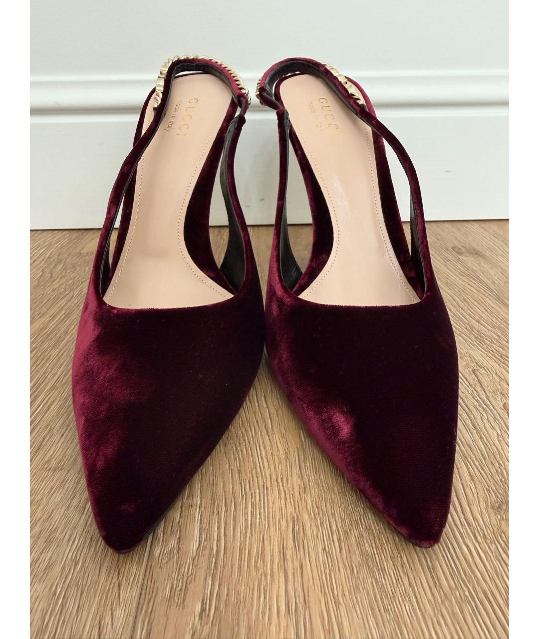GUCCI Бордовые бархатные туфли, фото 2
