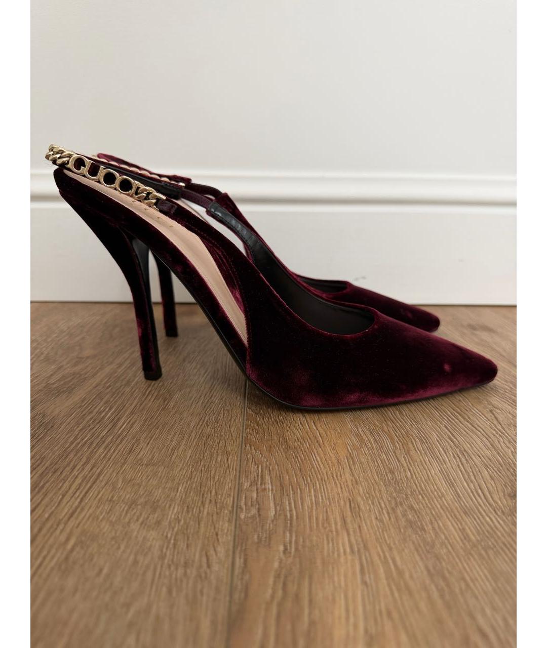 GUCCI Бордовые бархатные туфли, фото 8