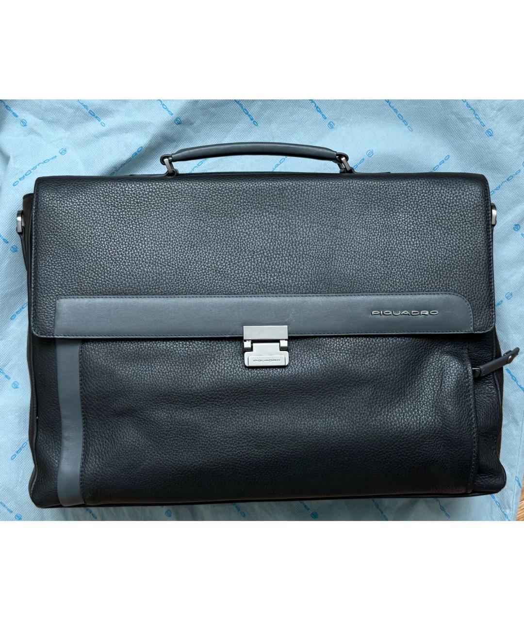 PIQUADRO Черный кожаный портфель, фото 8