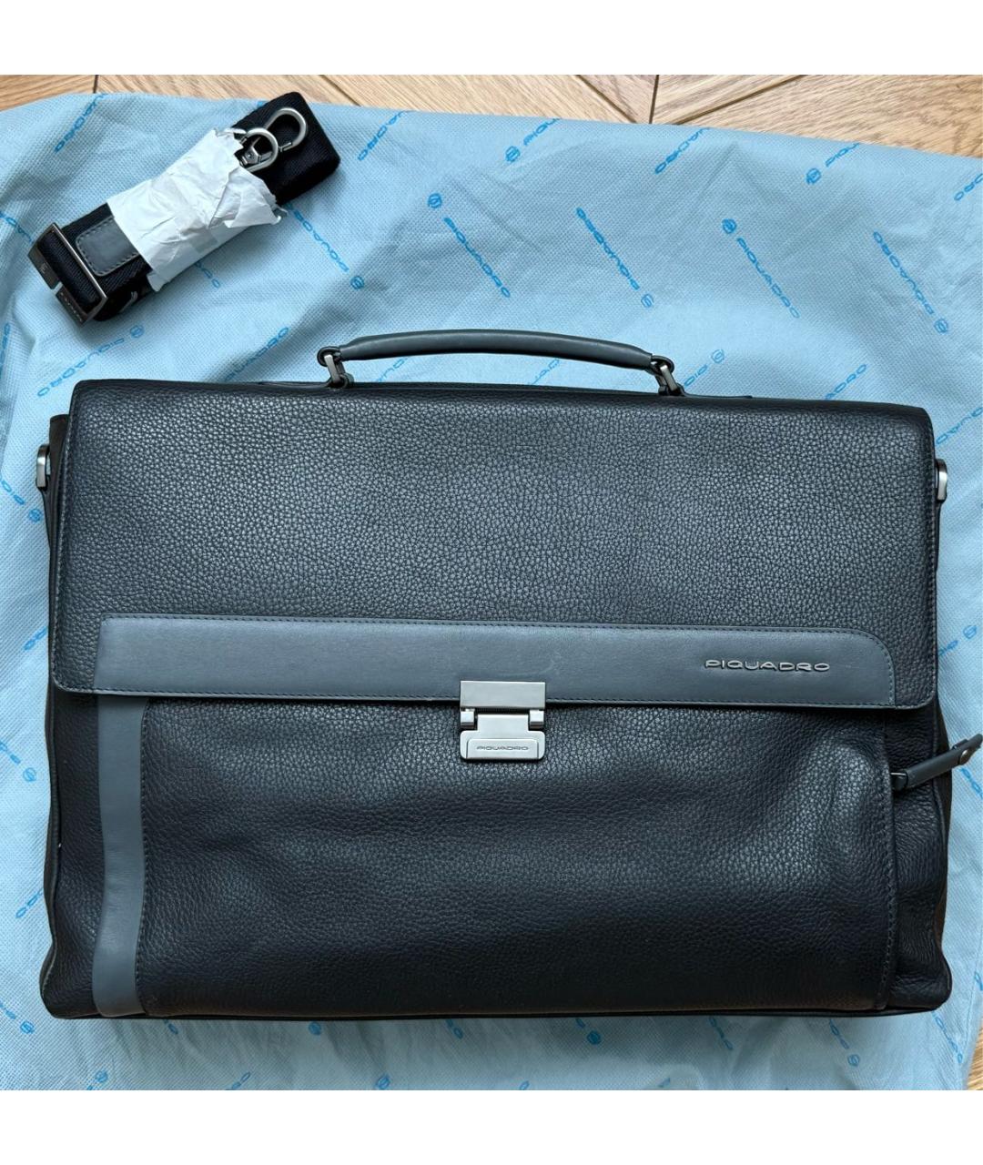 PIQUADRO Черный кожаный портфель, фото 2