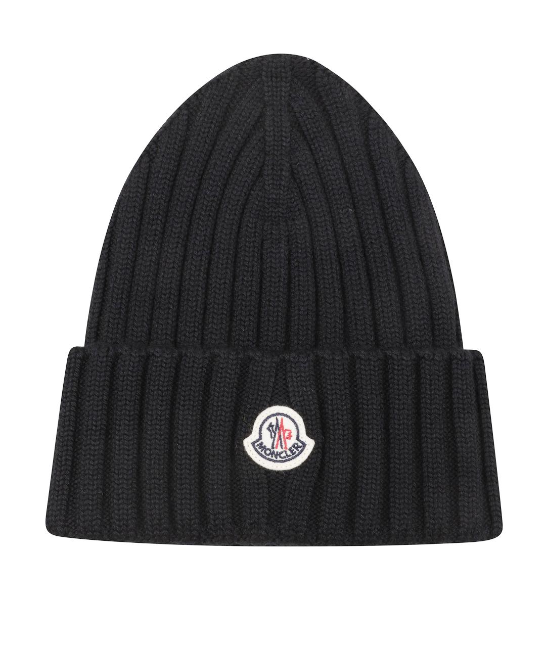 MONCLER Черная шерстяная шапка, фото 1