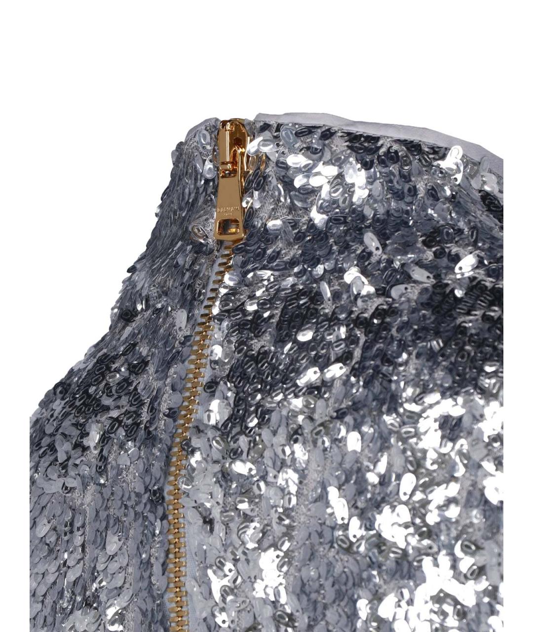BALMAIN Серебряное полиэстеровое коктейльное платье, фото 5