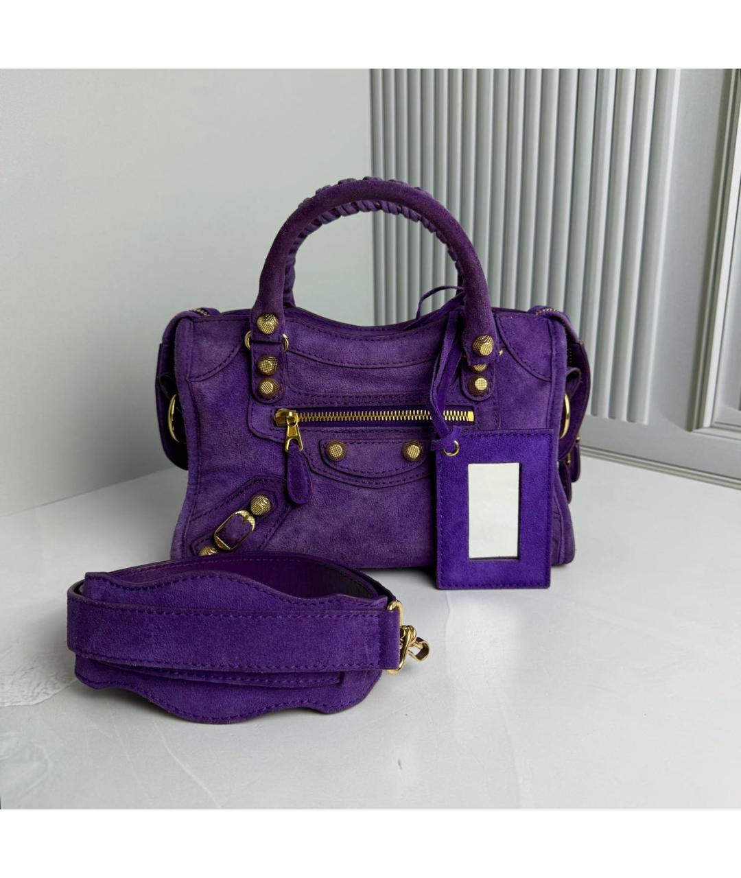 BALENCIAGA Фиолетовая замшевая сумка с короткими ручками, фото 8