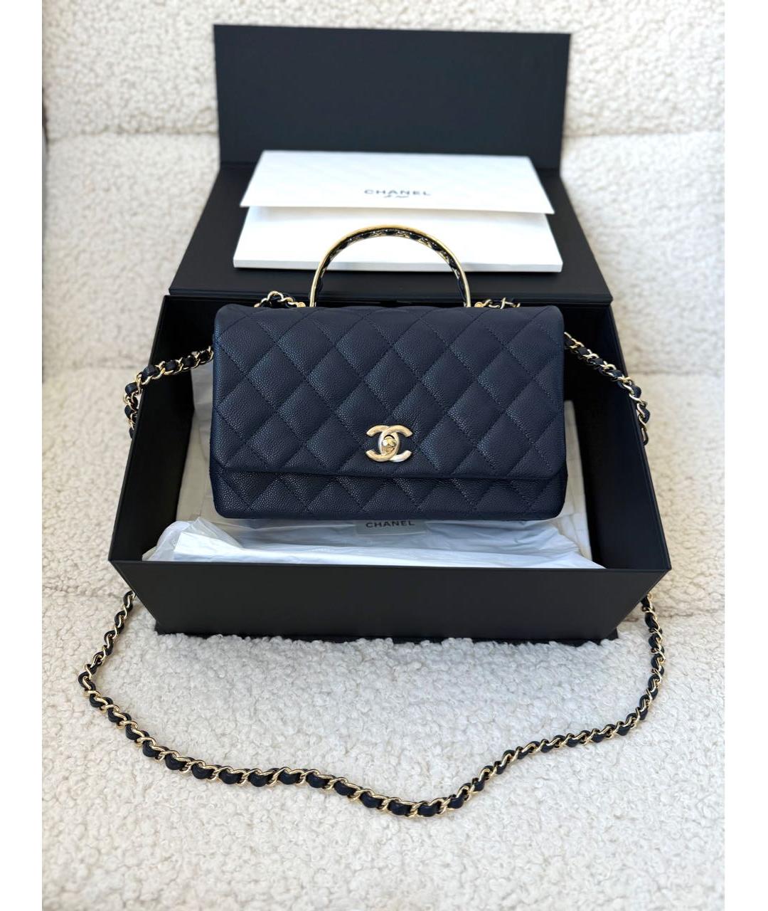 CHANEL Темно-синяя кожаная сумка тоут, фото 9