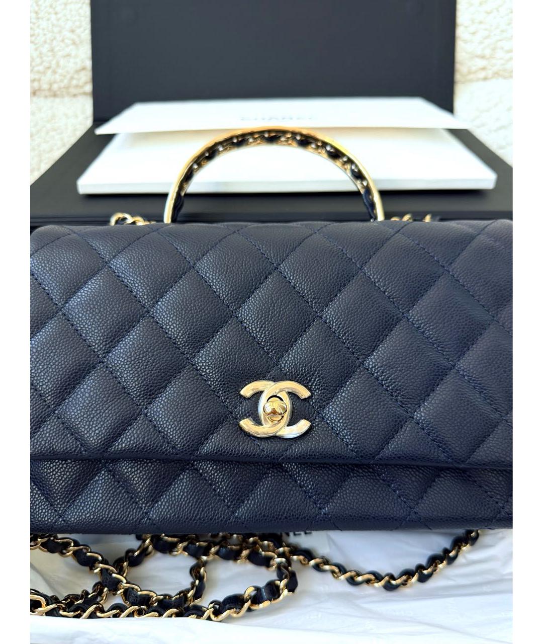 CHANEL Темно-синяя кожаная сумка тоут, фото 4