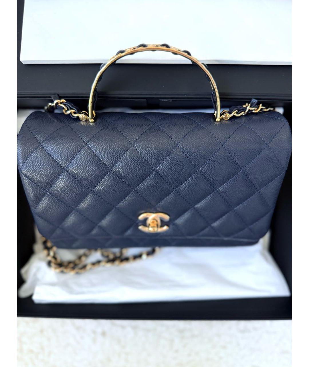 CHANEL Темно-синяя кожаная сумка тоут, фото 2