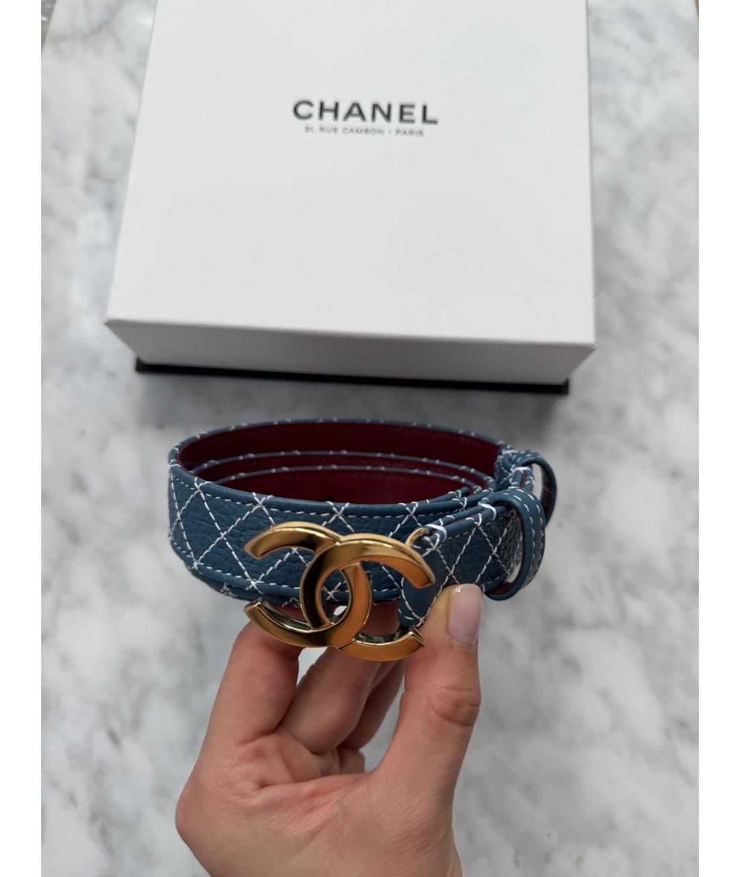 CHANEL Синий кожаный ремень, фото 3