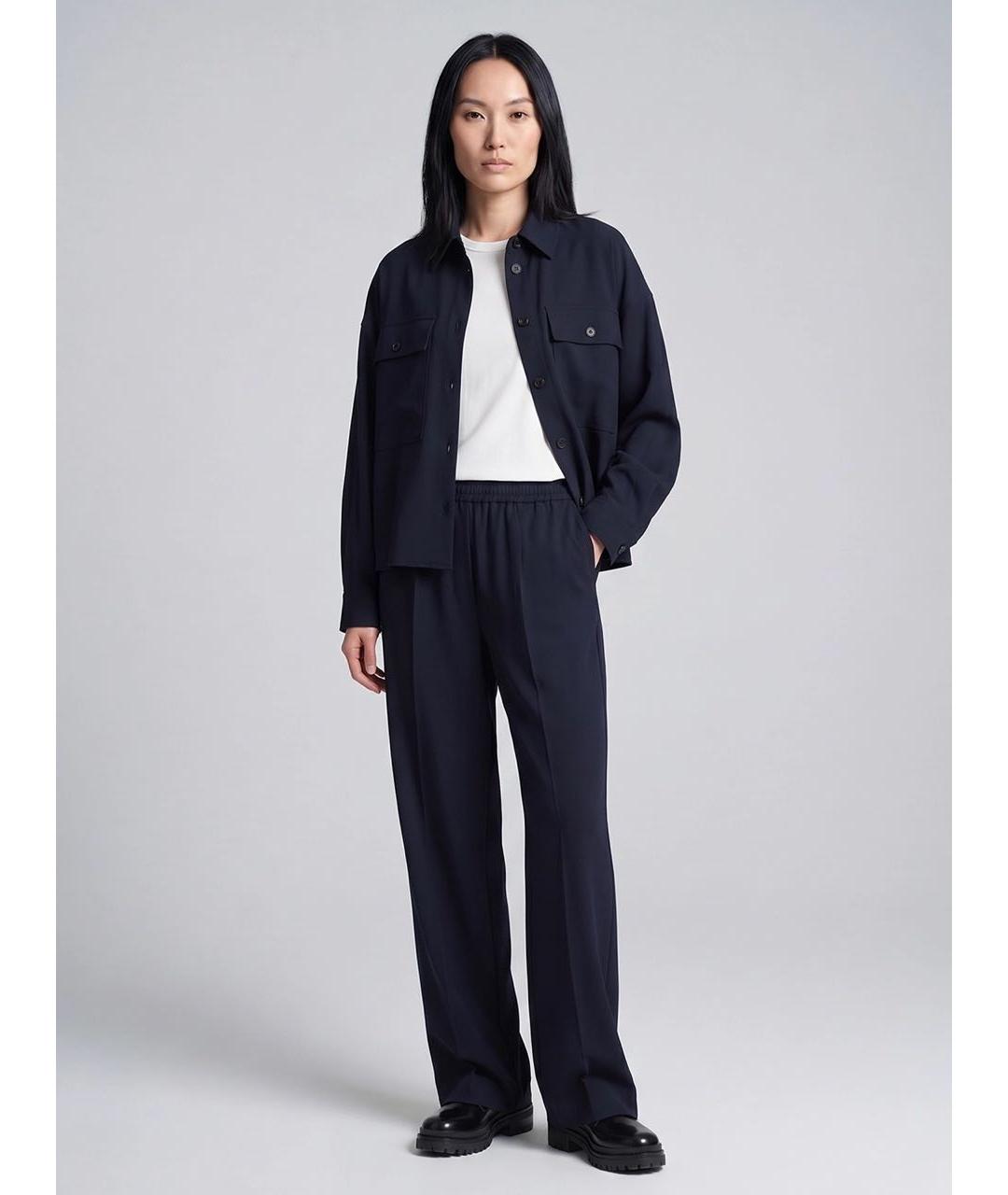 WEEKEND MAX MARA Темно-синие шерстяные брюки широкие, фото 4