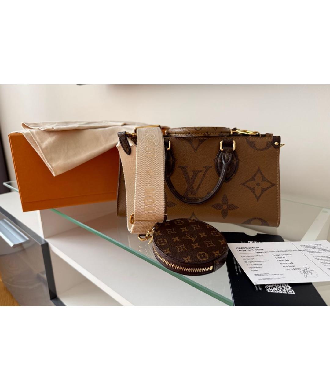 LOUIS VUITTON Коричневая кожаная сумка с короткими ручками, фото 4