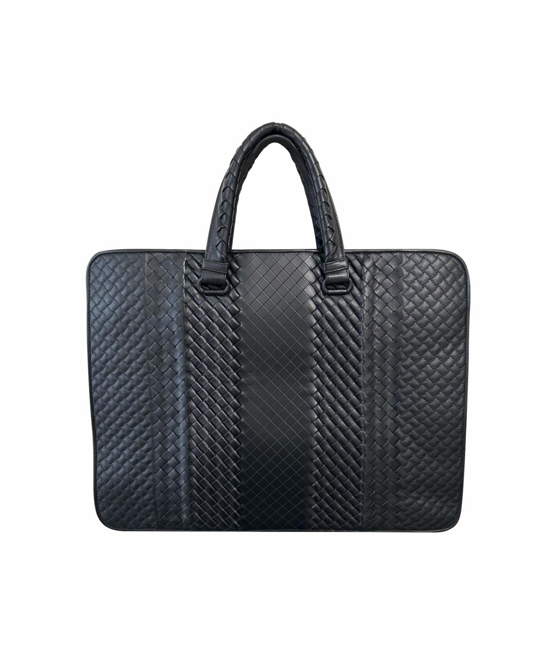 BOTTEGA VENETA Черный кожаный портфель, фото 1