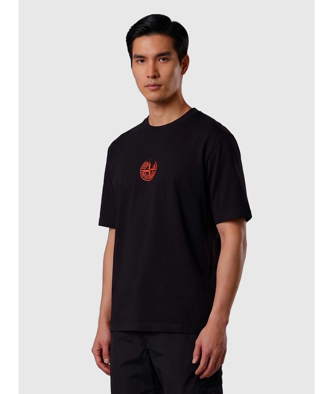 STONE ISLAND Черная хлопковая футболка, фото 2
