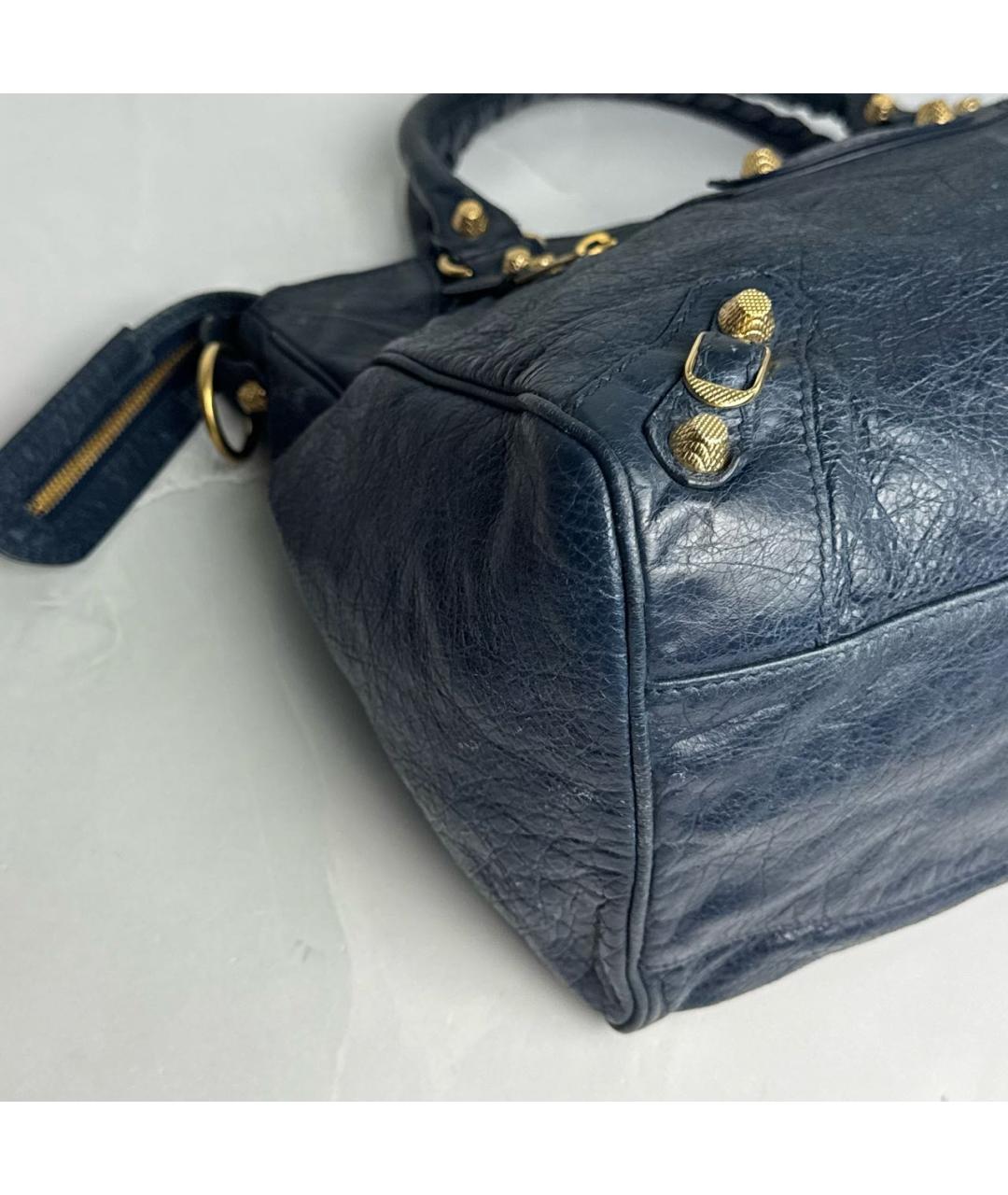 BALENCIAGA Темно-синяя кожаная сумка с короткими ручками, фото 4