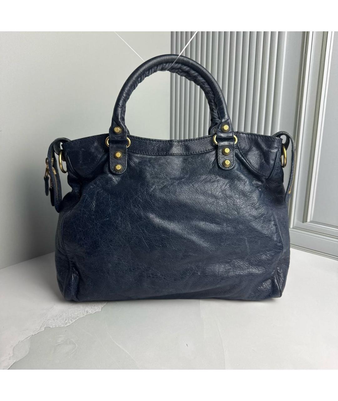 BALENCIAGA Темно-синяя кожаная сумка с короткими ручками, фото 2