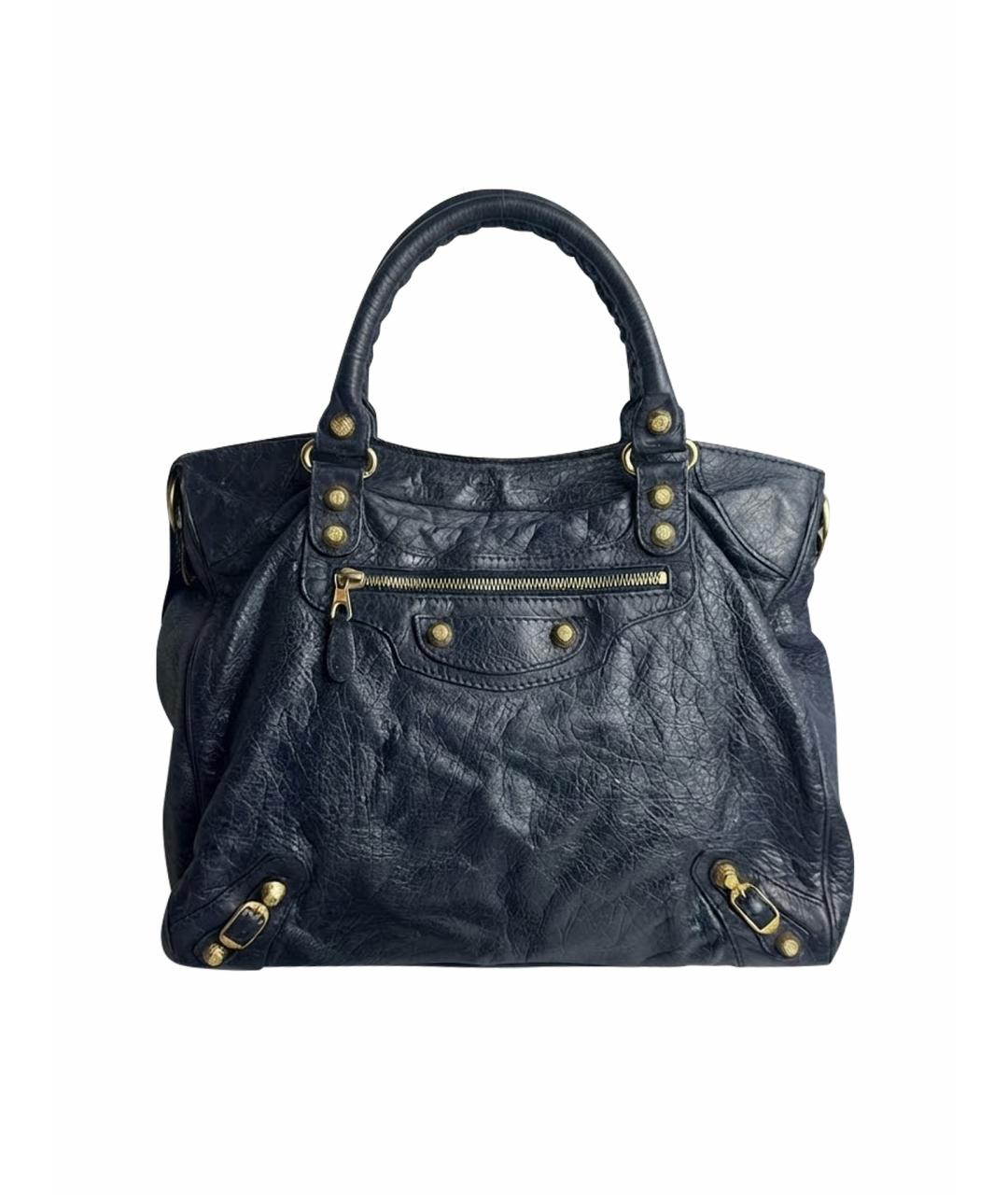 BALENCIAGA Темно-синяя кожаная сумка с короткими ручками, фото 1