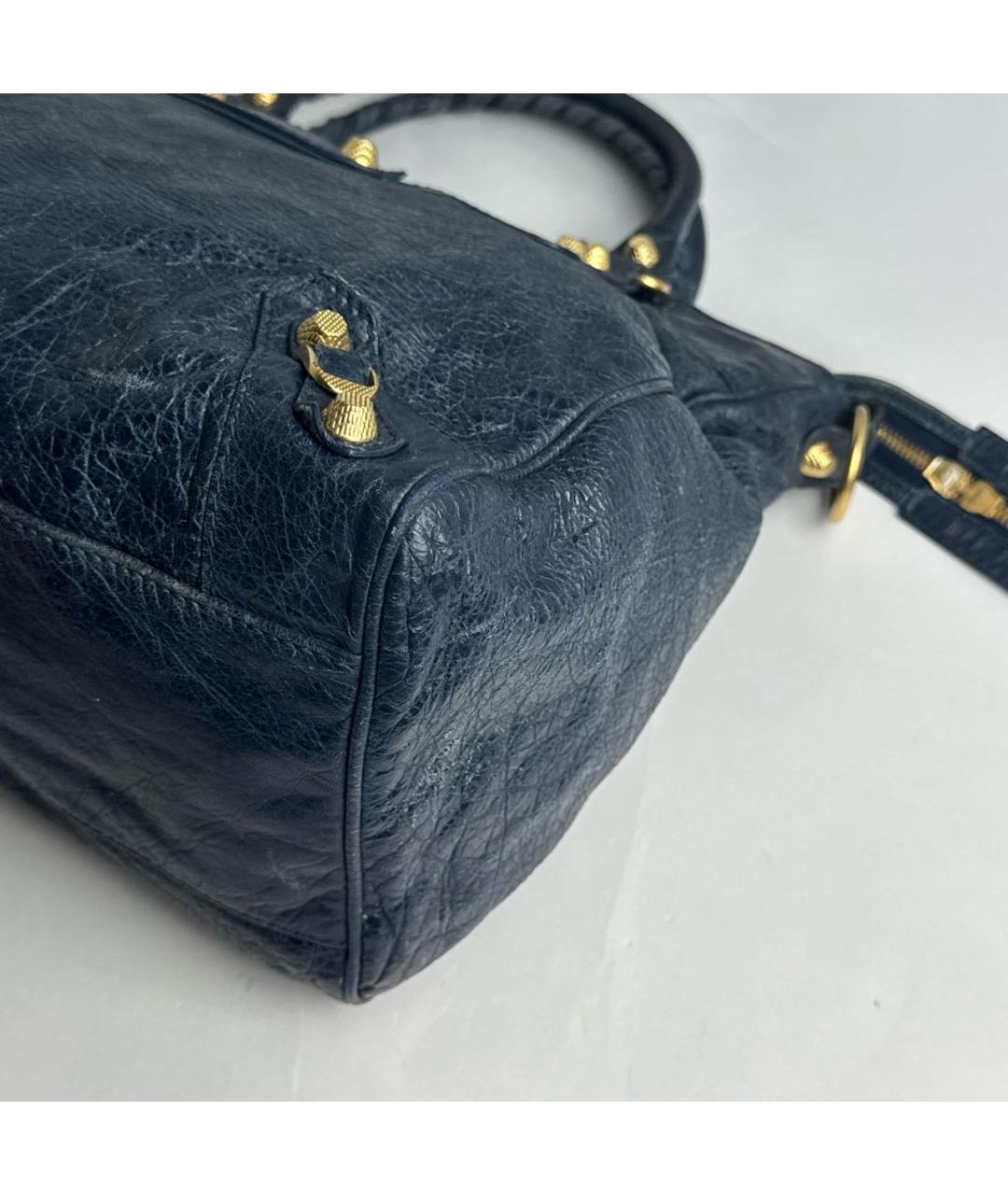 BALENCIAGA Темно-синяя кожаная сумка с короткими ручками, фото 5