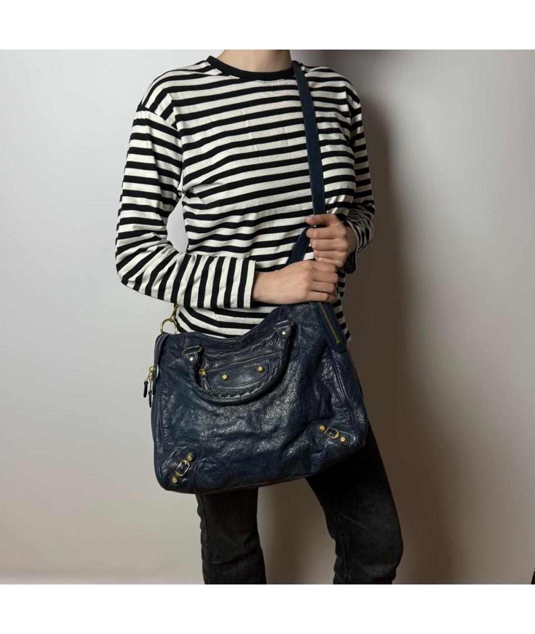 BALENCIAGA Темно-синяя кожаная сумка с короткими ручками, фото 8