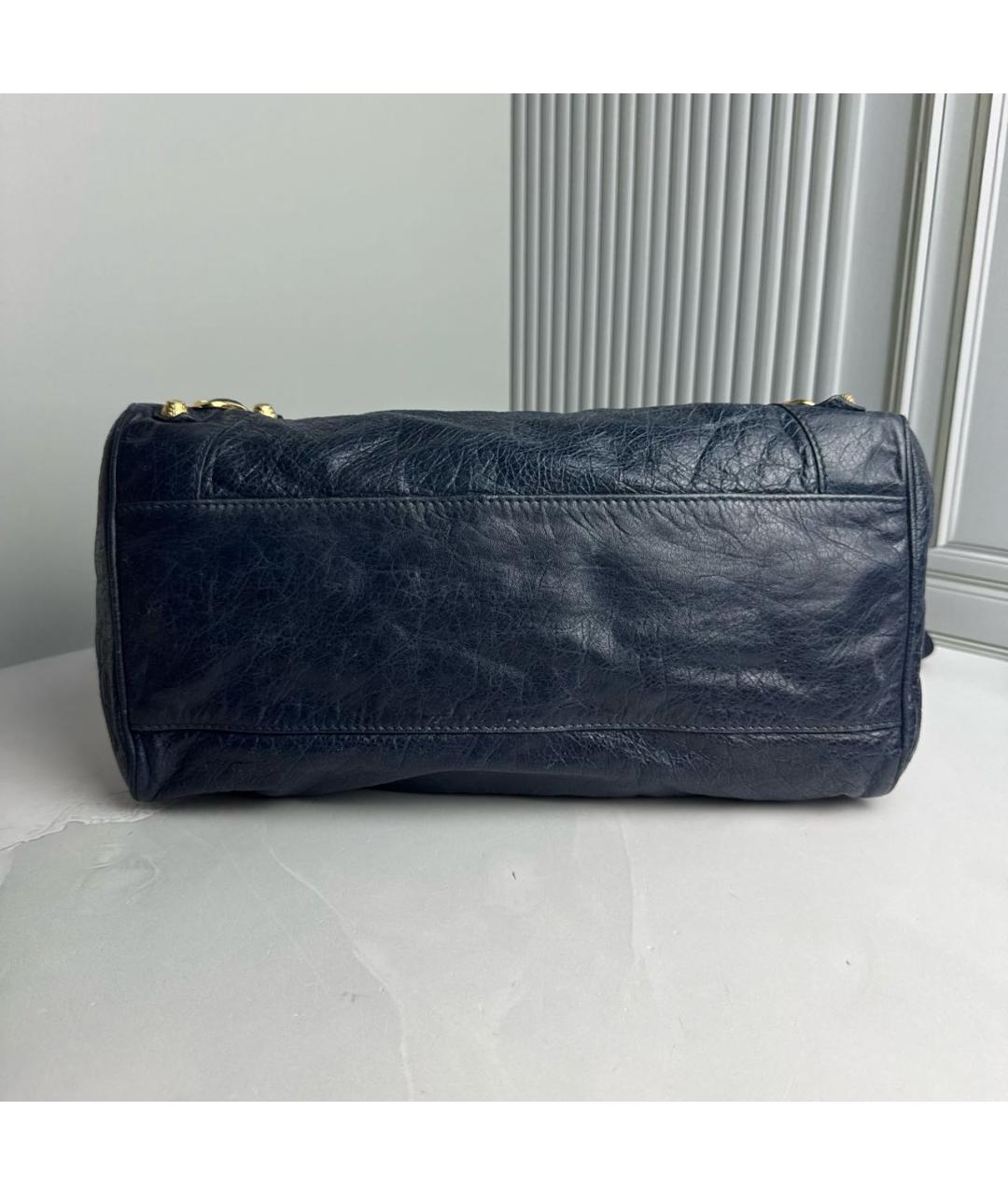 BALENCIAGA Темно-синяя кожаная сумка с короткими ручками, фото 3