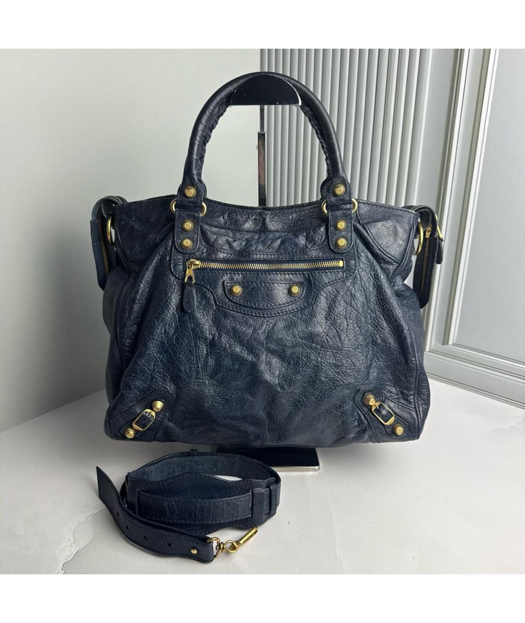 BALENCIAGA Темно-синяя кожаная сумка с короткими ручками, фото 9
