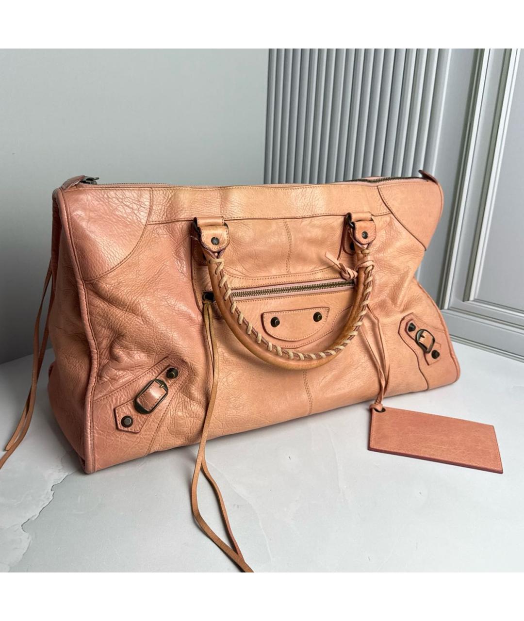 BALENCIAGA Бежевая кожаная сумка с короткими ручками, фото 6