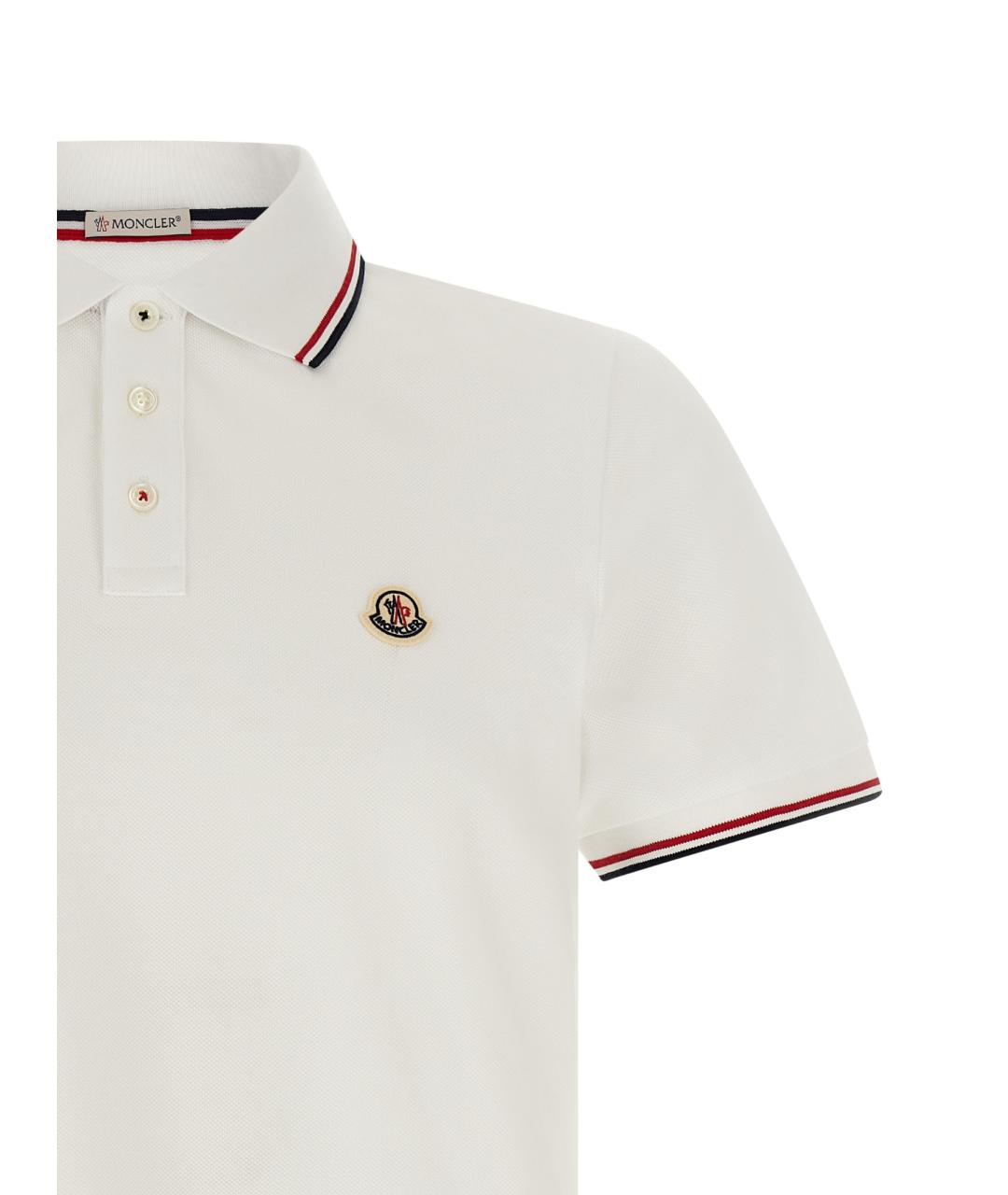 MONCLER Белое хлопковое поло с коротким рукавом, фото 3