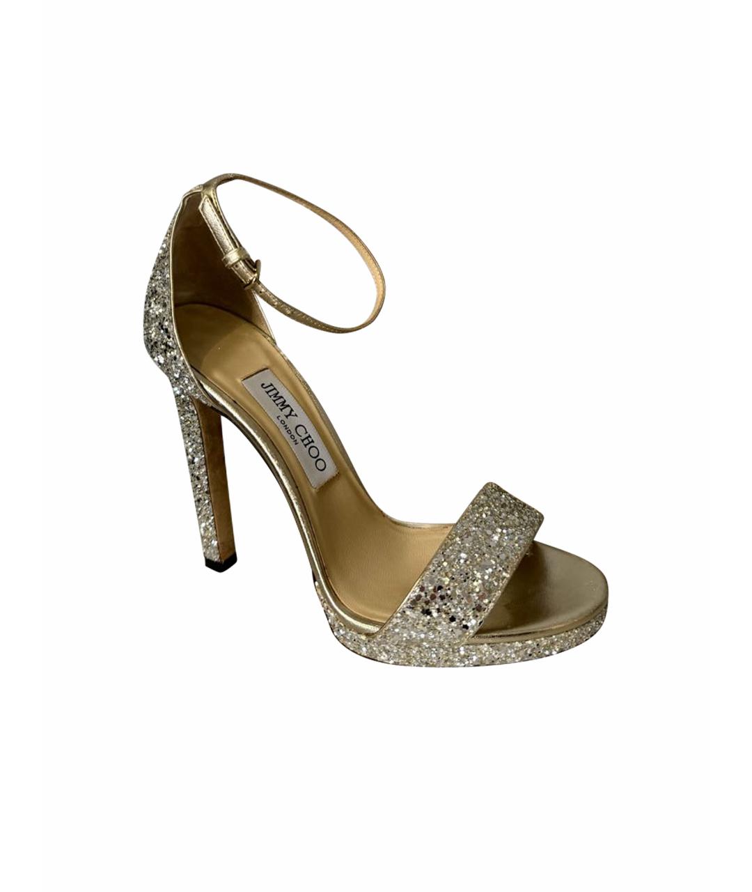 JIMMY CHOO Серебряные кожаные босоножки, фото 1
