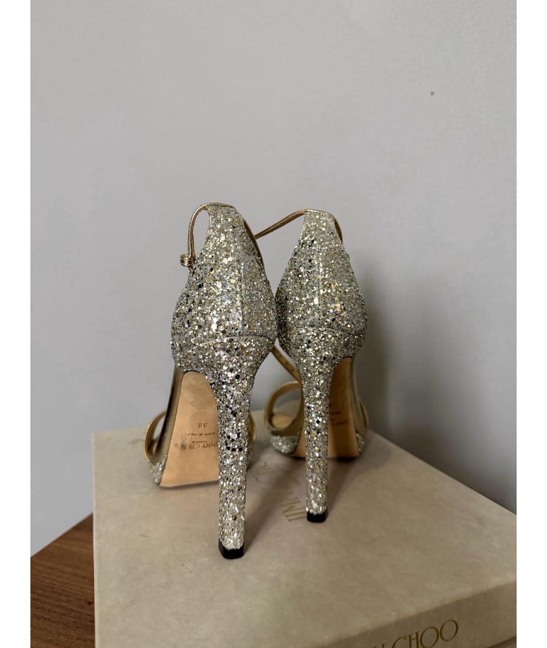 JIMMY CHOO Серебряные кожаные босоножки, фото 4