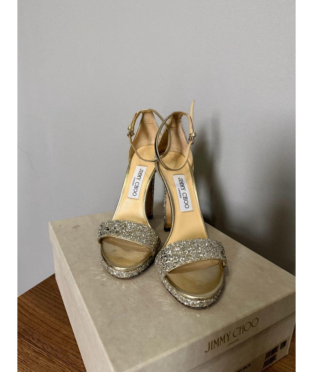 JIMMY CHOO Серебряные кожаные босоножки, фото 2