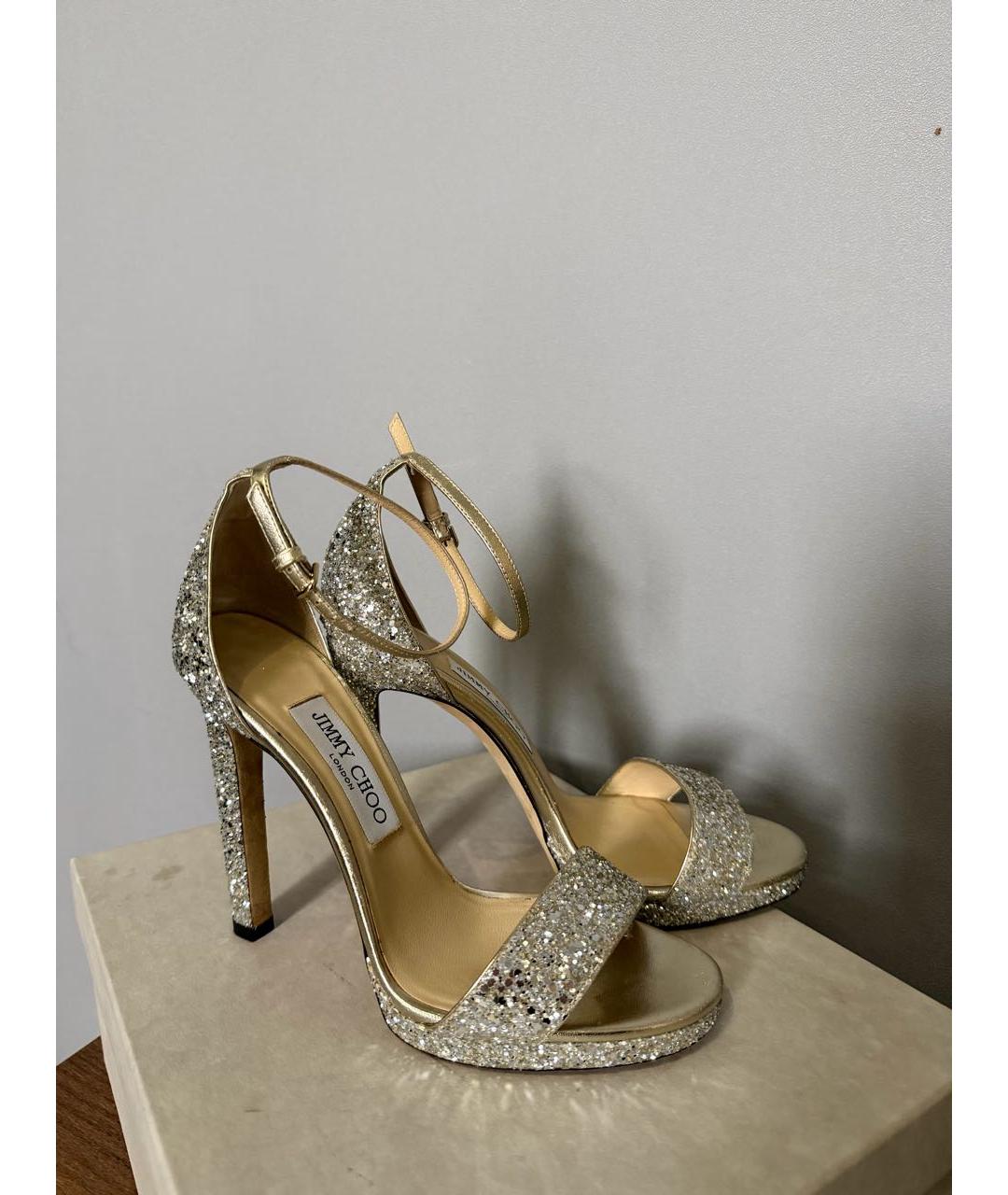 JIMMY CHOO Серебряные кожаные босоножки, фото 3