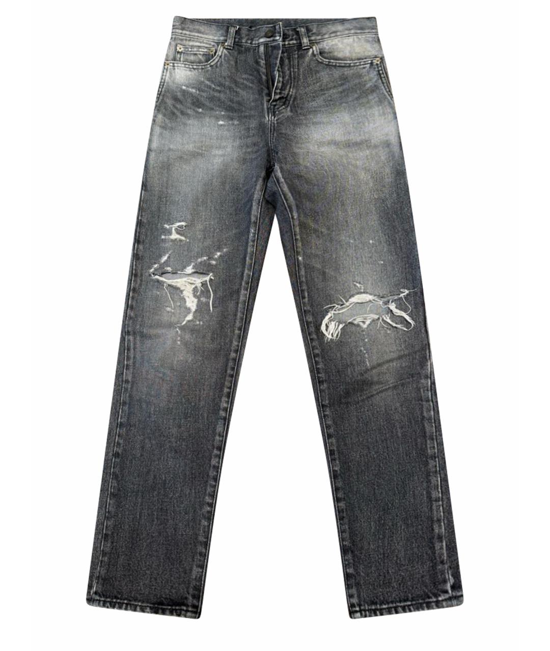 SAINT LAURENT Антрацитовые хлопковые прямые джинсы, фото 1