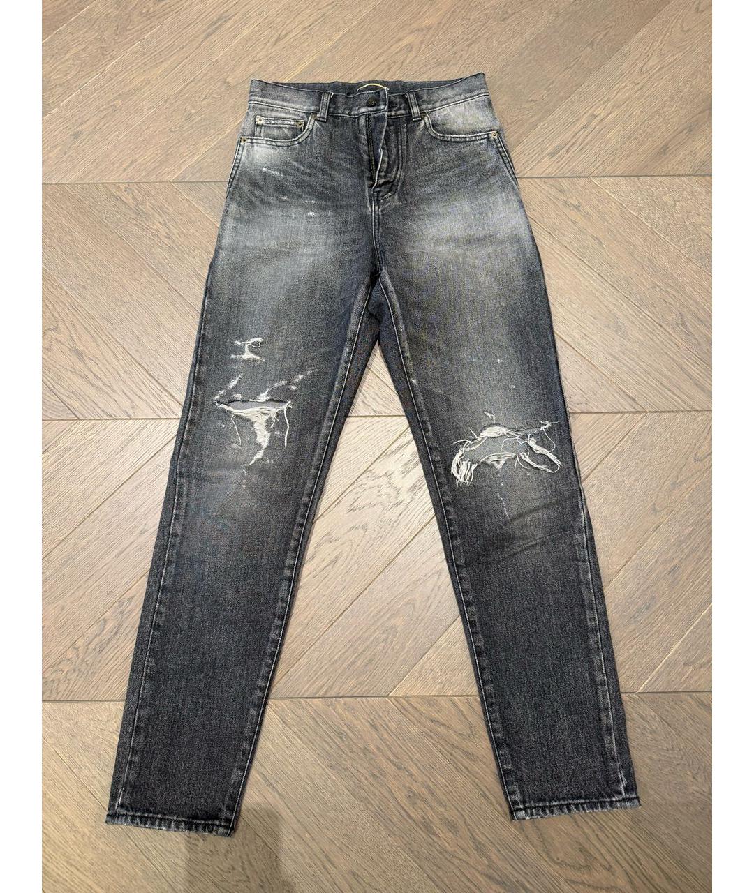 SAINT LAURENT Антрацитовые хлопковые прямые джинсы, фото 4