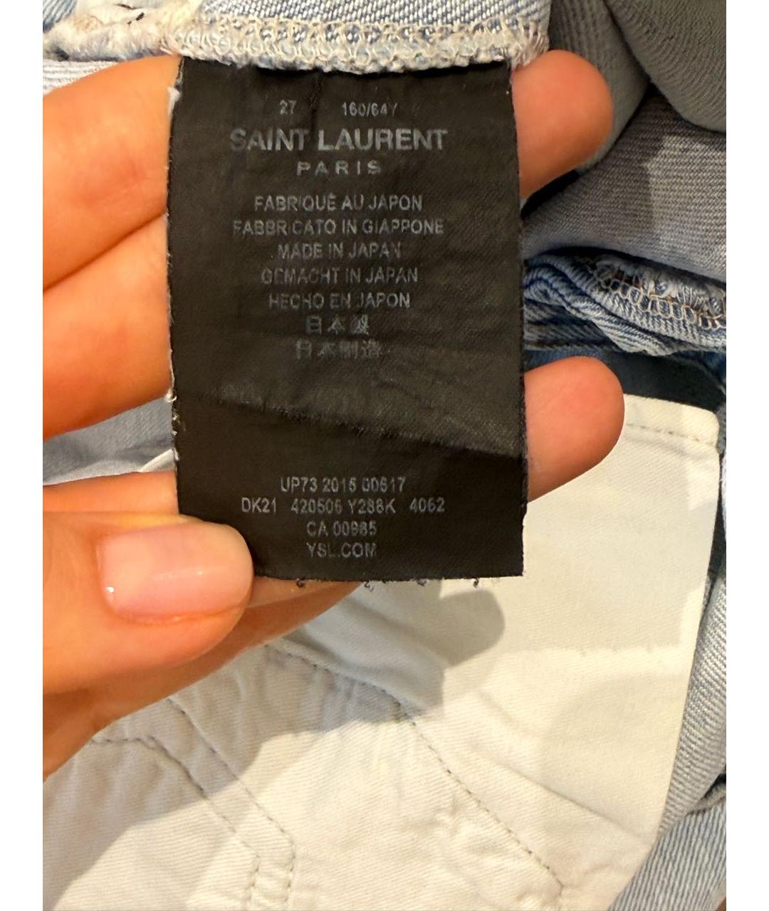SAINT LAURENT Голубые хлопковые джинсы слим, фото 7