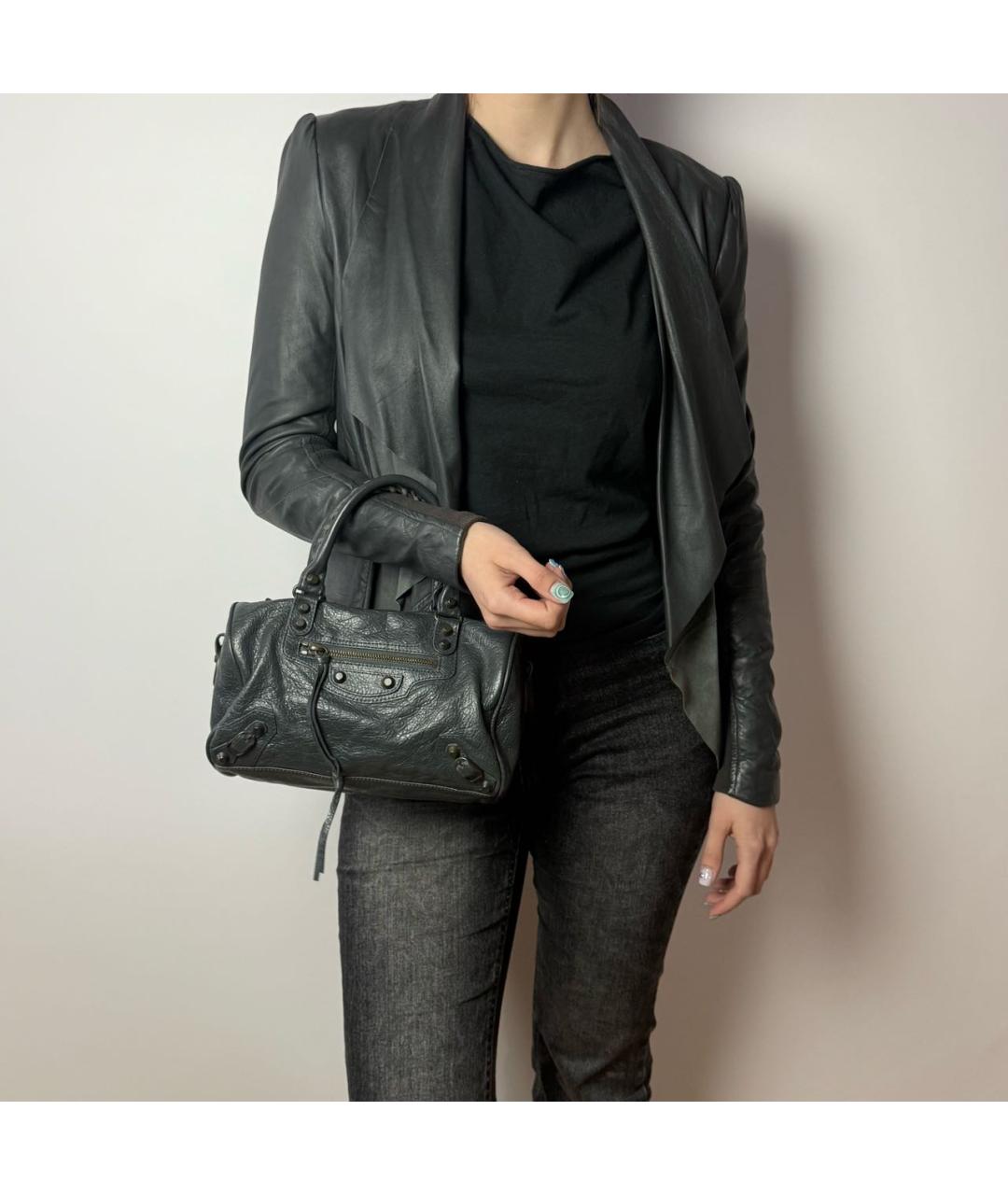 BALENCIAGA Антрацитовая кожаная сумка с короткими ручками, фото 8