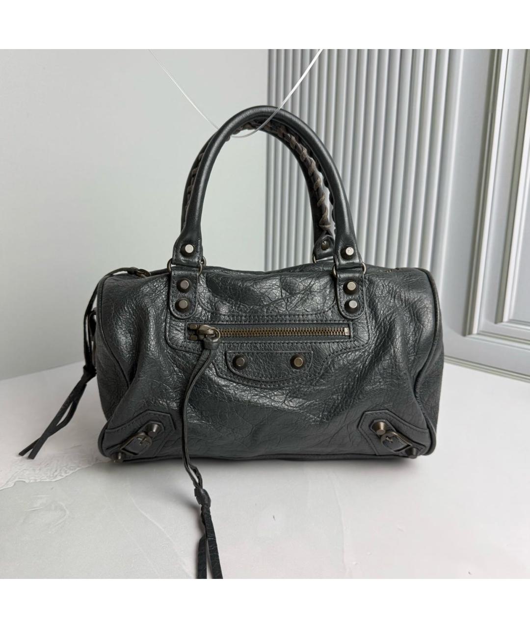 BALENCIAGA Антрацитовая кожаная сумка с короткими ручками, фото 9
