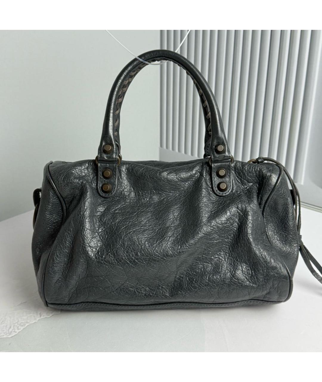 BALENCIAGA Антрацитовая кожаная сумка с короткими ручками, фото 3