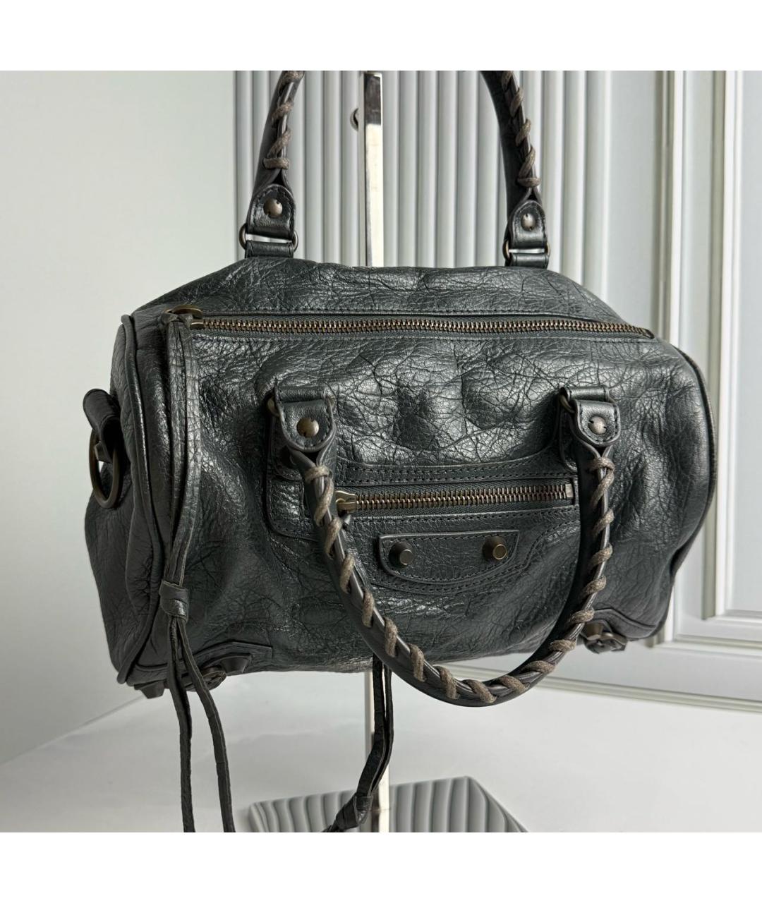 BALENCIAGA Антрацитовая кожаная сумка с короткими ручками, фото 7