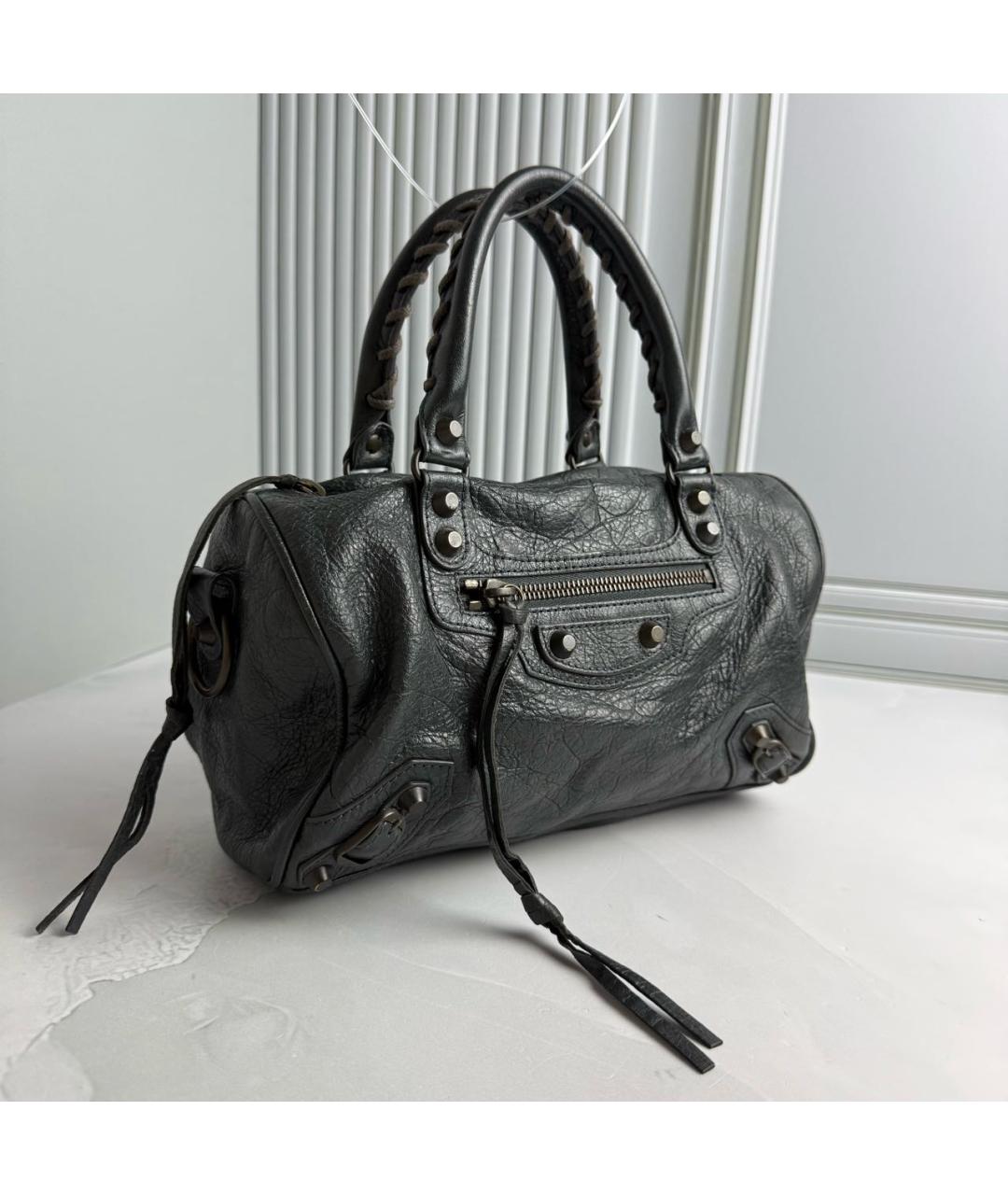 BALENCIAGA Антрацитовая кожаная сумка с короткими ручками, фото 2