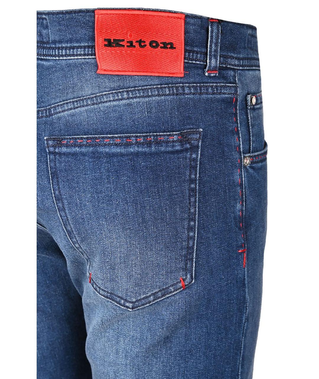 KITON Голубые хлопко-эластановые джинсы слим, фото 5