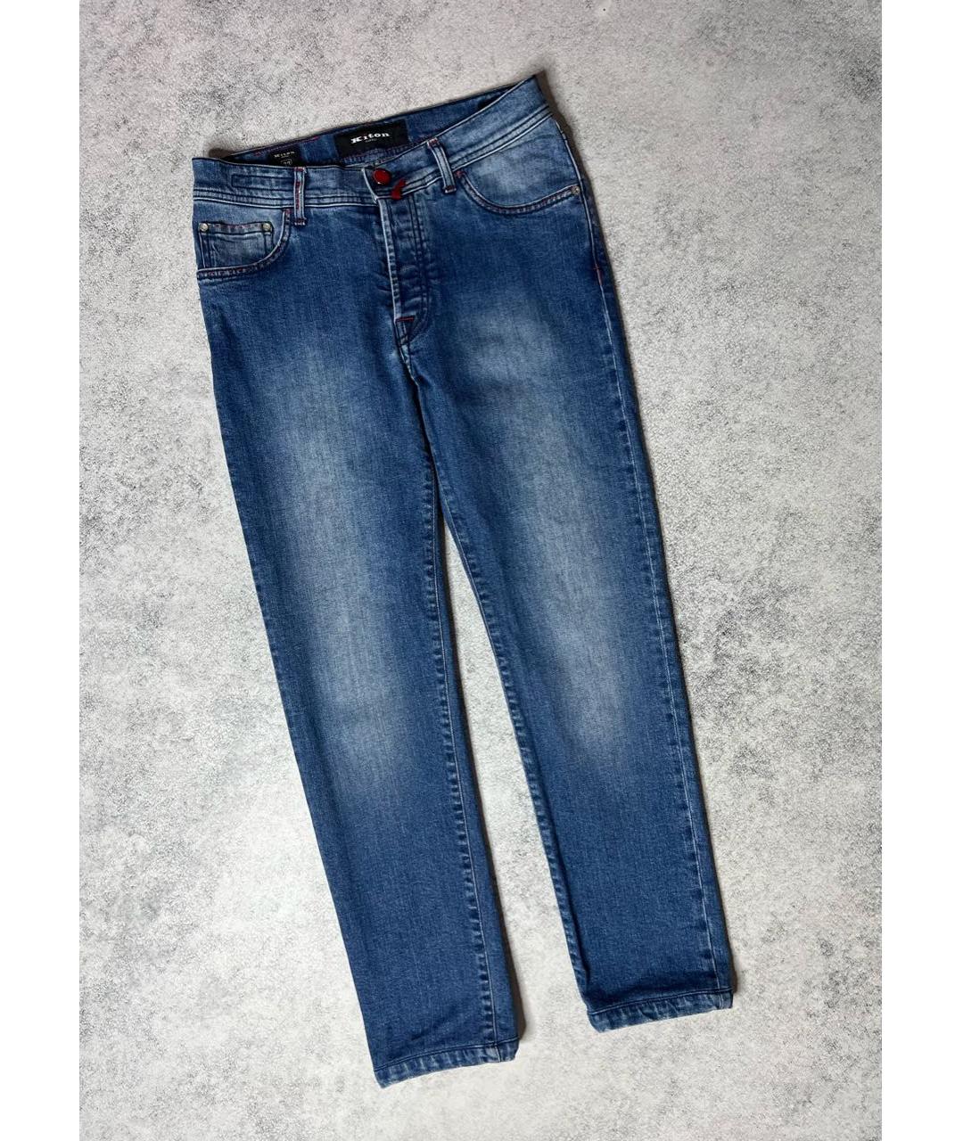 KITON Голубые хлопко-эластановые джинсы слим, фото 9