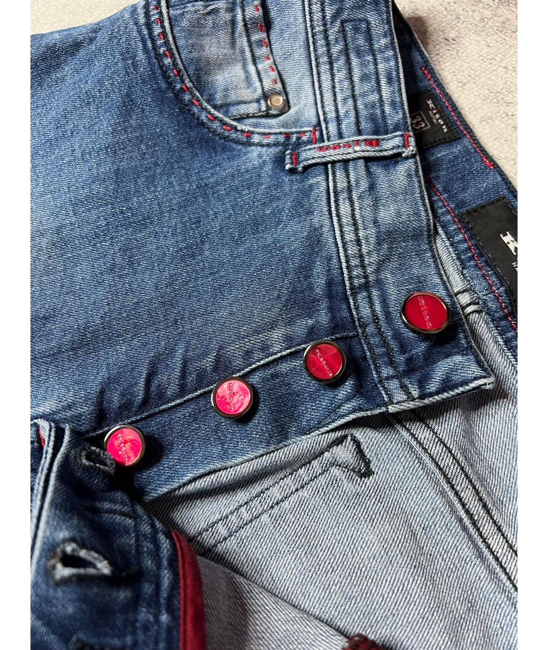 KITON Голубые хлопко-эластановые джинсы слим, фото 7