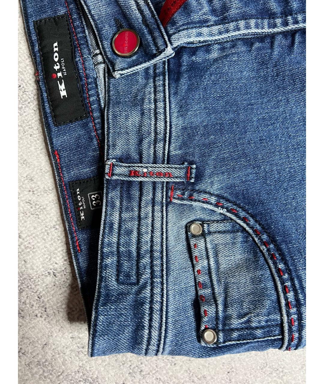 KITON Голубые хлопко-эластановые джинсы слим, фото 6
