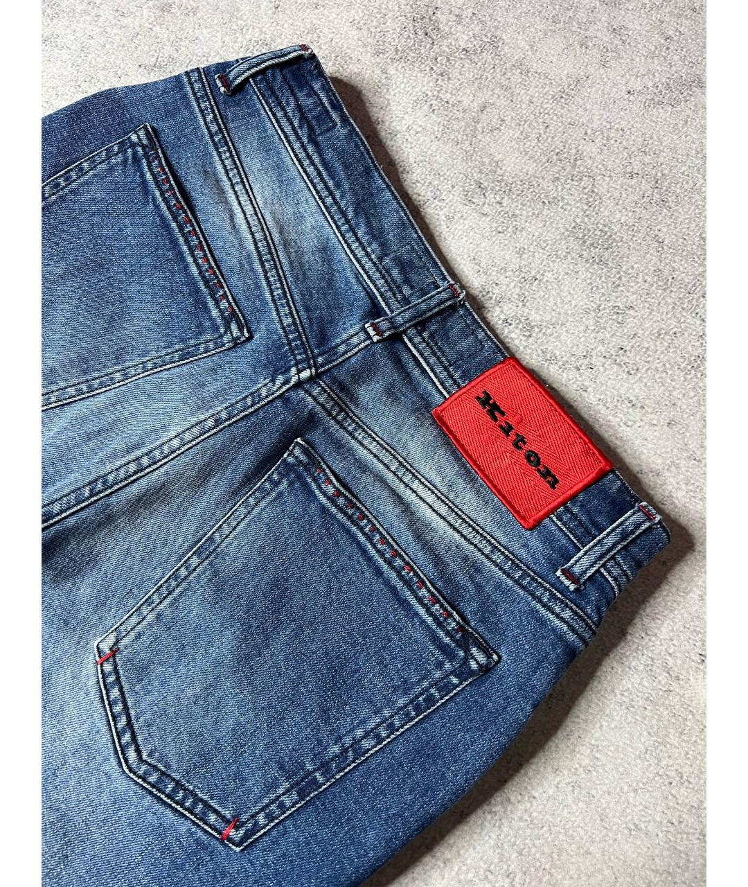 KITON Голубые хлопко-эластановые джинсы слим, фото 4