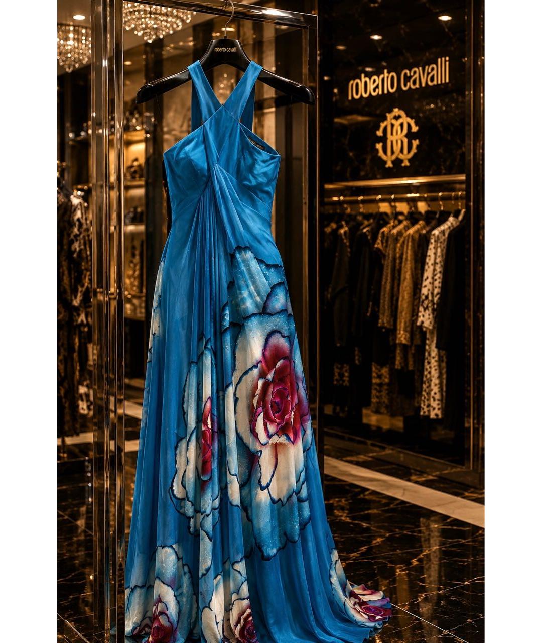 ROBERTO CAVALLI Бирюзовое шелковое вечернее платье, фото 6