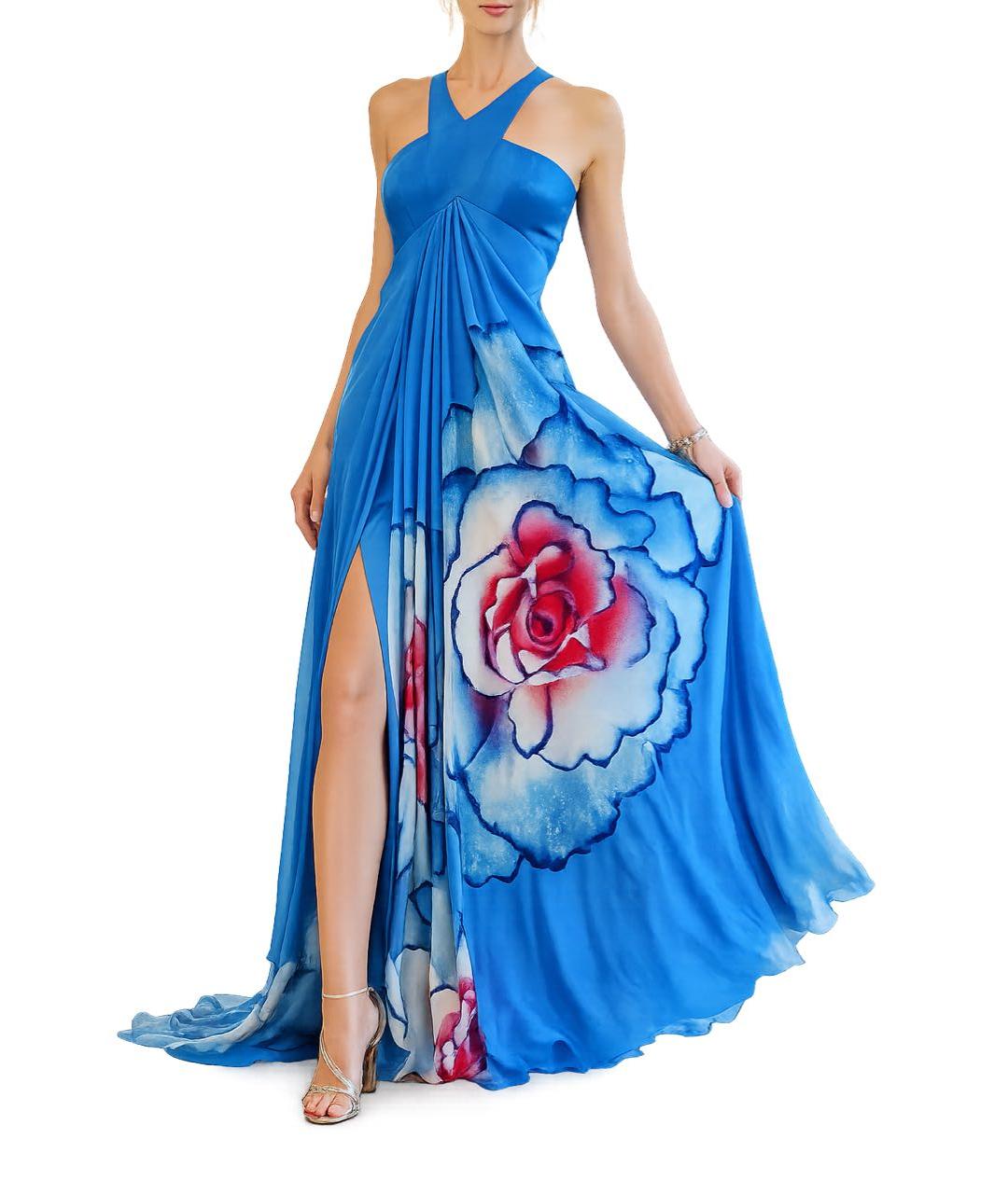ROBERTO CAVALLI Бирюзовое шелковое вечернее платье, фото 3