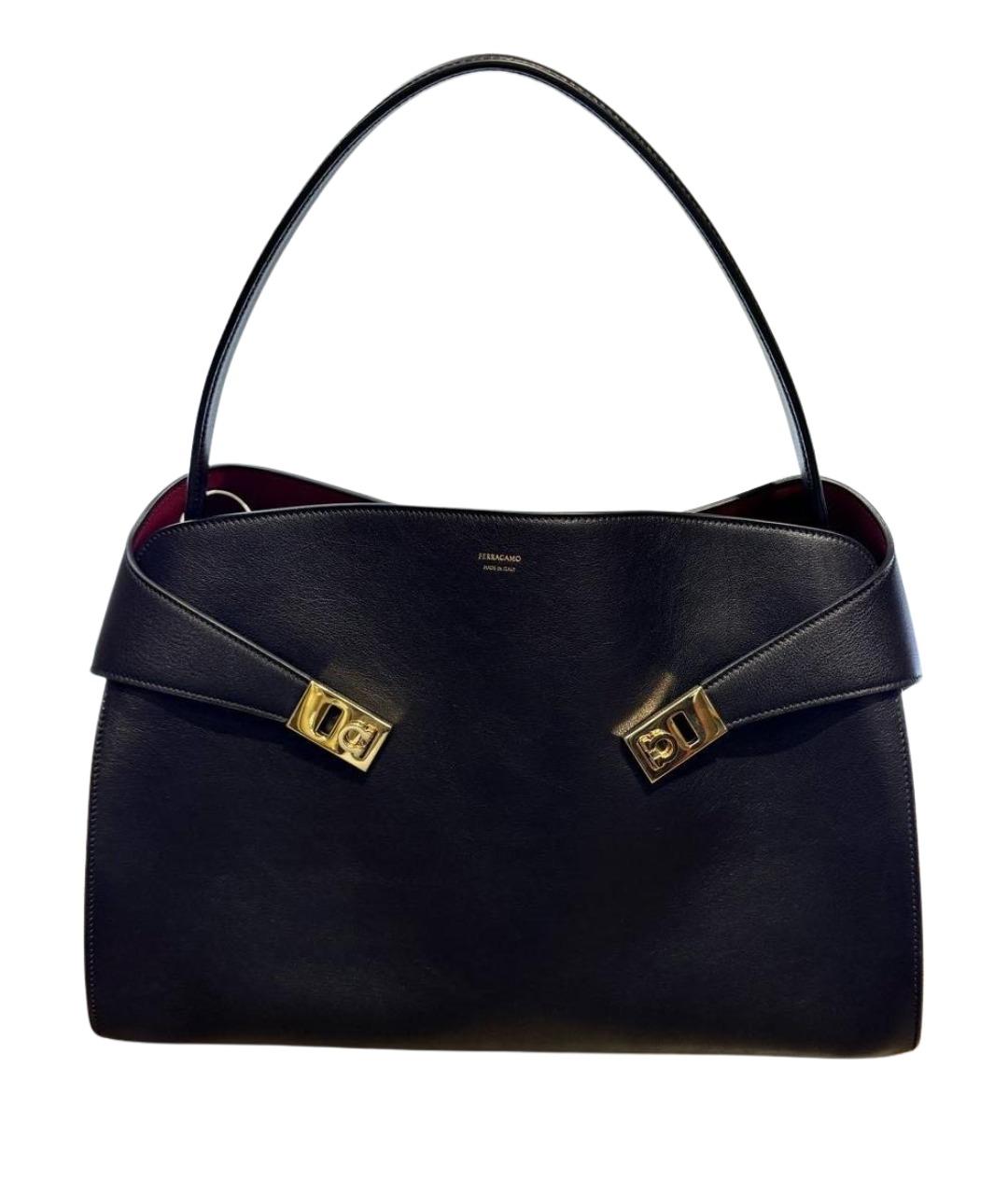 FERRAGAMO Черная кожаная сумка тоут, фото 1