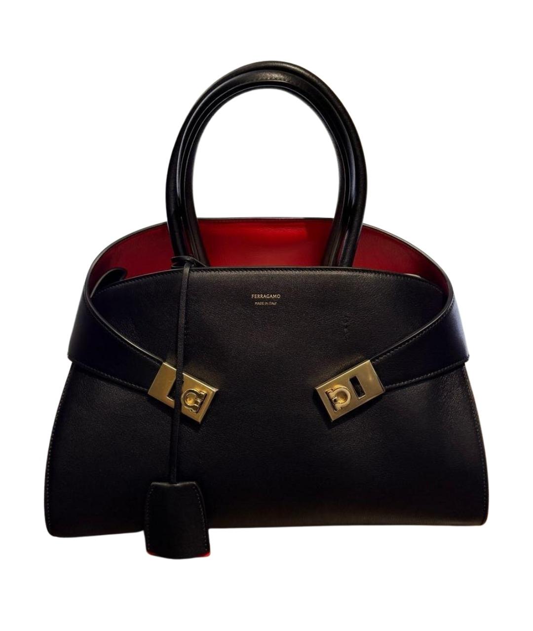 FERRAGAMO Черная кожаная сумка тоут, фото 1